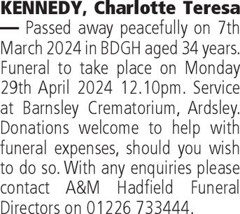 Notice for Charlotte Kennedy