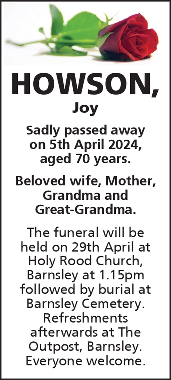 Notice for Joy Howson