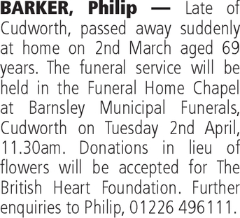 Notice for Philip Barker