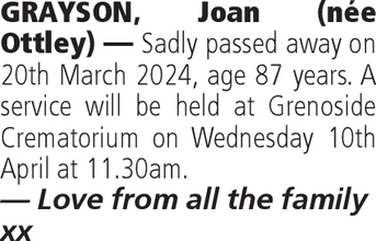 Notice for Joan Grayson