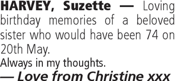 Notice for Suzette Harvey