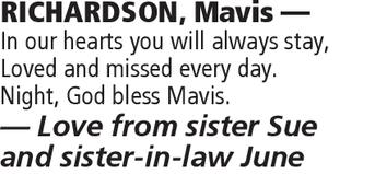 Notice for Mavis Richardson