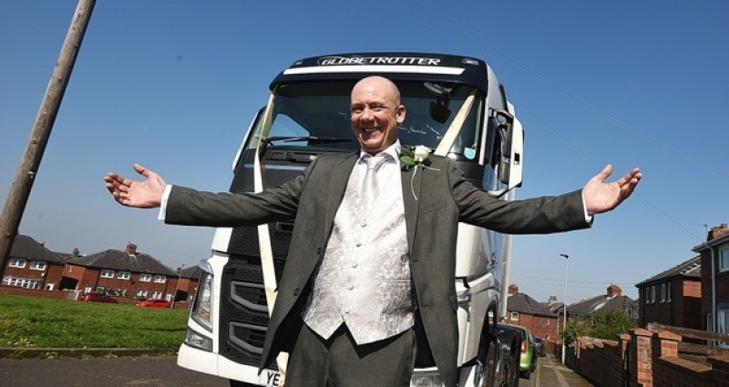 Main image for Truck driver arrives at wedding in style