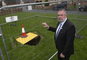 Sinking Feeling: A possible sink hole caused by collapsed drains is causing concerns for a local councillor, Coun Dave White say’s the hole is 3mtr deep and growing. Picture Shaun Colborn PD092050