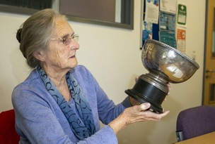 Mystery Bowl: Linda Laughton from the cudworth history group with the  rosebowl. Picture Shaun Colborn PD092104