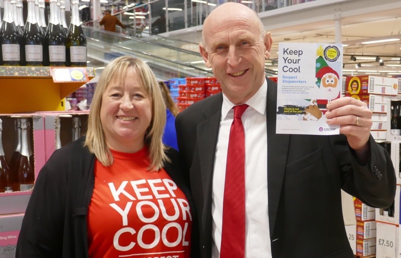 John Healey MP with Usdaw representative and Wath-upon-Dearne Tesco worker Janine Bowler.