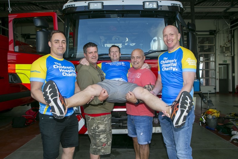 Fire Walk: Andy Braddock with colleagues from Green Watch, who are going to walk from Mapplewell to Blackpool. Picture Shaun Colborn PD092454