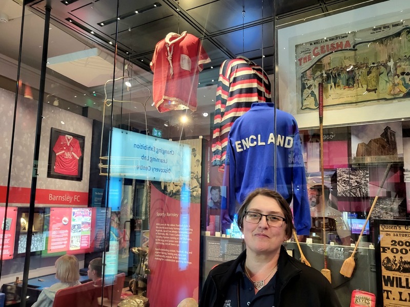 Amanda Stoner with her grandmother’s football shirt on display at the Experience Barnsley Museum