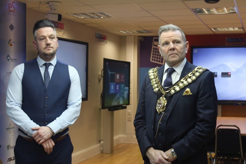 Main image for Testing time for Mayor as he visits audio visual company