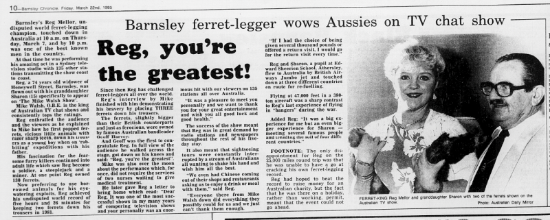 Main image for Barnsley ferret-legger wows Aussies on TV chat show