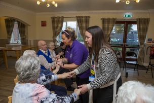 Fun and Games: Rachel Addy and Hannah Newton at deangate care home doing musical gymnastics for the residents to improve well being and balance. Picture Shaun Colborn PD091911