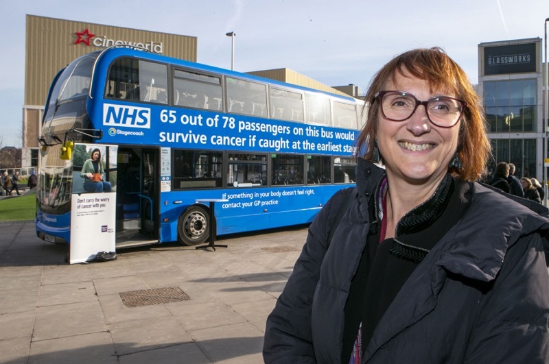 Cancer Bus: Town centre awareness nhs staff getting the message out, and asking people to check themselves. Picture Shaun Colborn PD091858