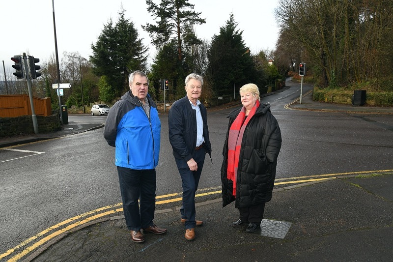 CROSSROADS: Councillor John Clarke JP, Councillor Roy Bowser and Labour Party Candidate Sherry Holling gather at the troublesome intersection of Sheffield Road and Bank End Road in Worsbrough.  Picture: Wes Hobson.  PD091791