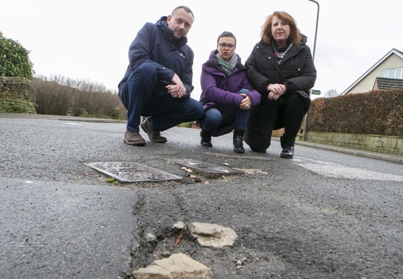 Potholes Revealed: Roads in Penistone are among the worst in the borough according to coun Hannah Kitching, Dave Greenhough and Mandy Flello -Lowe. Picture Shaun Colborn PD091775