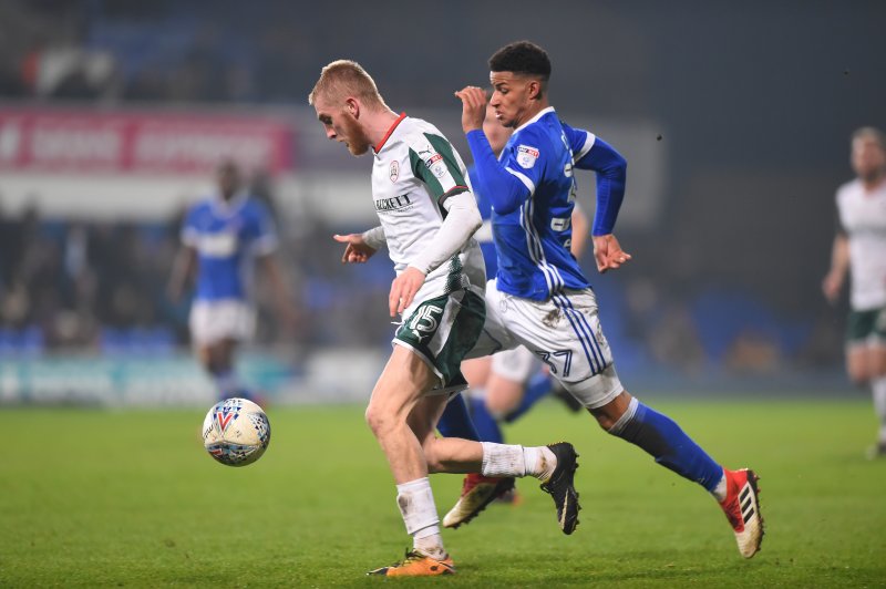 Barry Cotter with Oli McBurnie on his Ipswich debut in 2018.