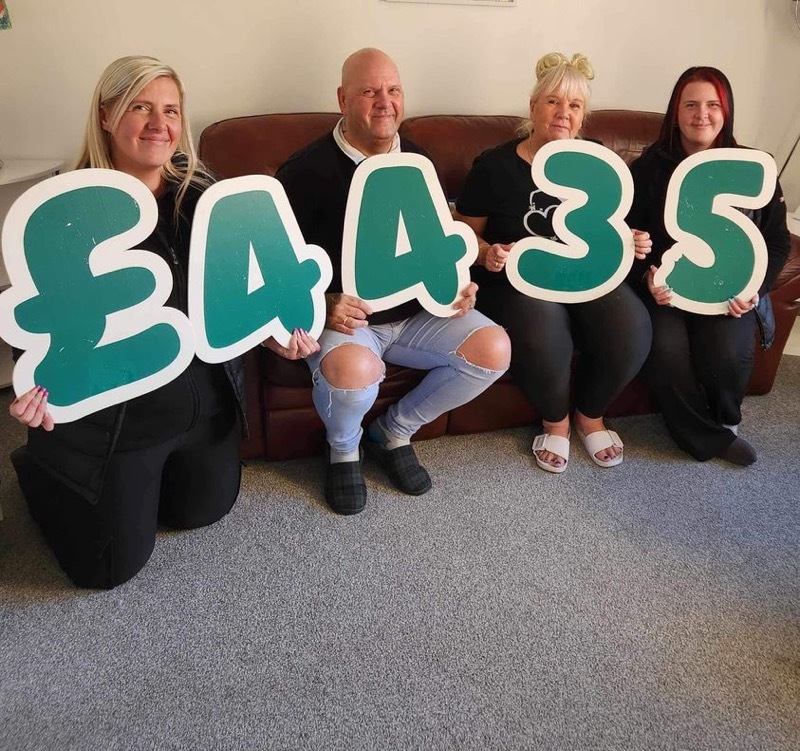 Kaley Elliott, Shaney Cooley, Andrew Self and June Self celebrating their fundraising success for Macmillan.