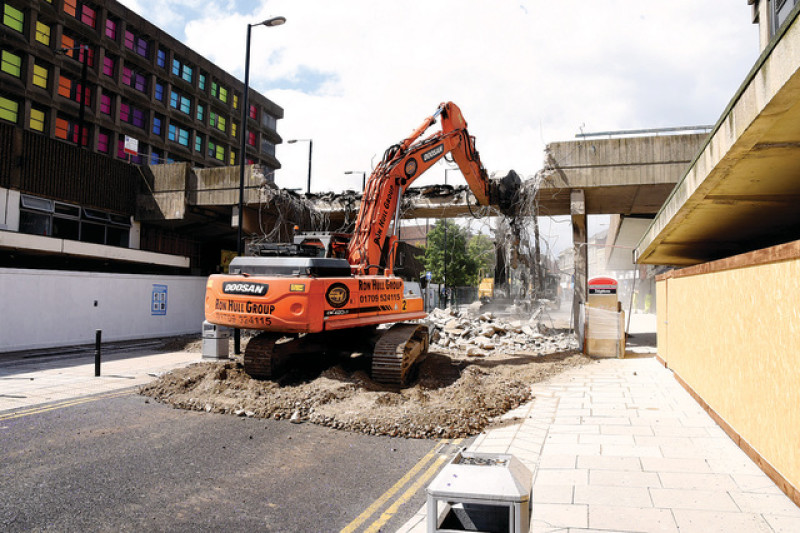 Main image for Town centre demolition starts with a bang