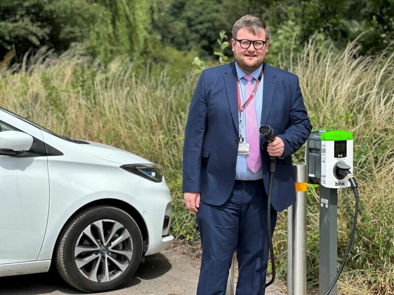ENVIRONMENTALLY FRIENDLY: Coun James Higginbottom with a new charger.