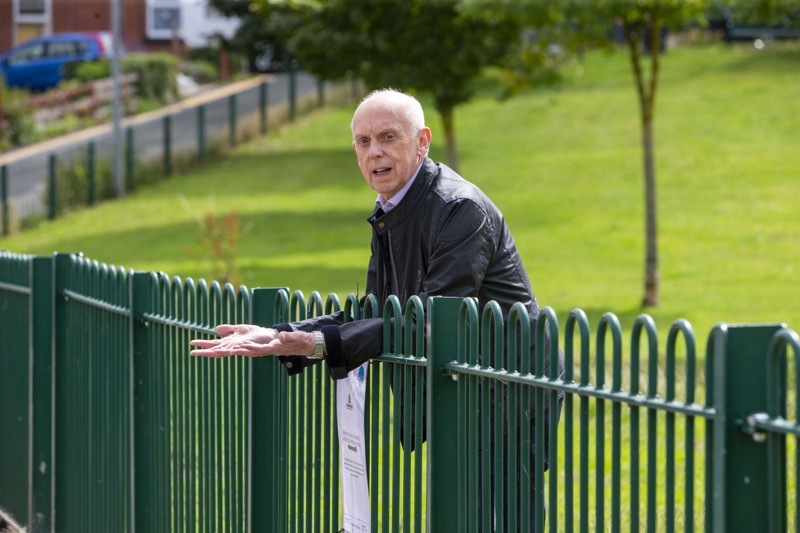 Fuming: John Walton penned in by the movement of railings which have removed parking spaces in a fell swoop. PD092347