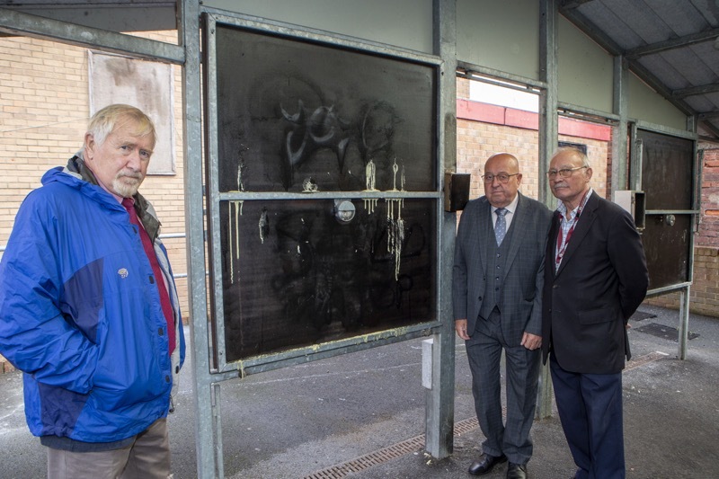 Not Amused: Considerable damage has been done to the stalls at hoyland Market much to the bemusement of the three local councillors. Picture Shaun Colborn PD092355