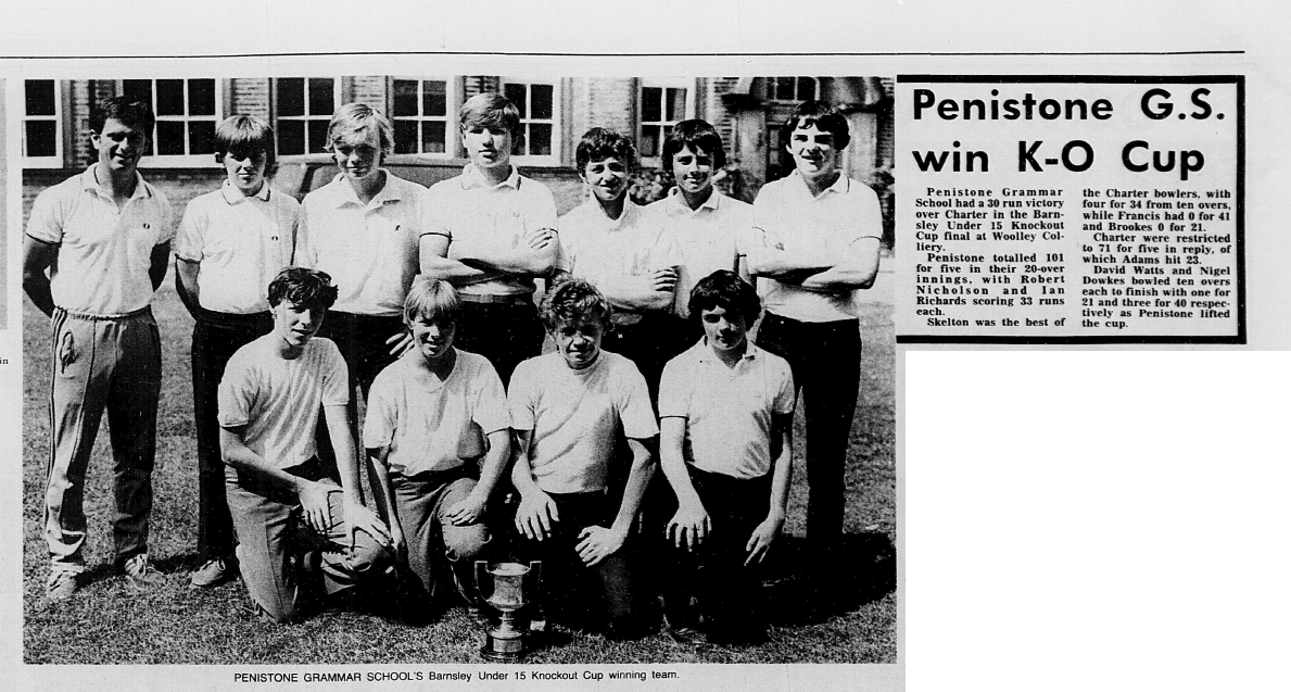 Penistone Grammar School's Barnsley Under 15 Knockout Cup winning team
