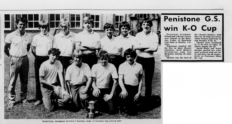 Penistone Grammar School's Barnsley Under 15 Knockout Cup winning team.