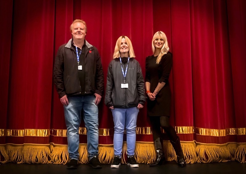 LIGHTS, CAMERA, ACTION: Dean and Rebecca Sills with Caroline Usher Cox.