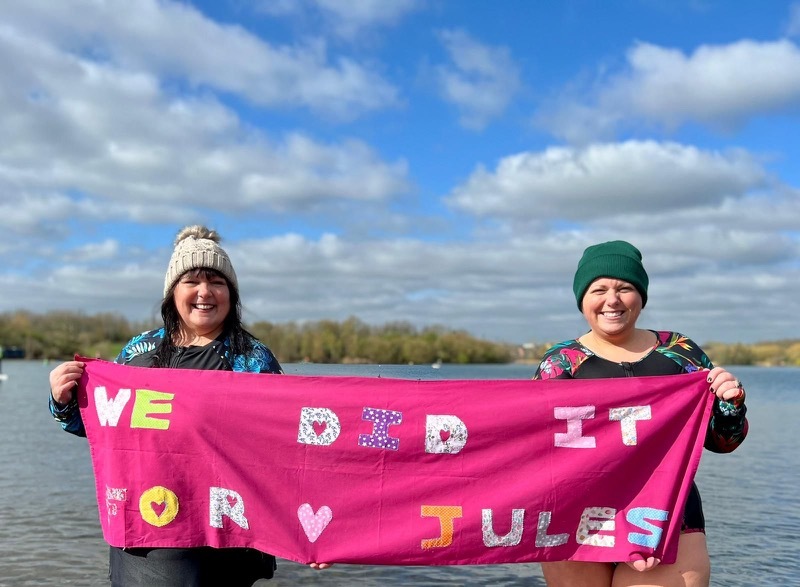COLD DIP: Linda with her daughter, Bethan, at Manvers.