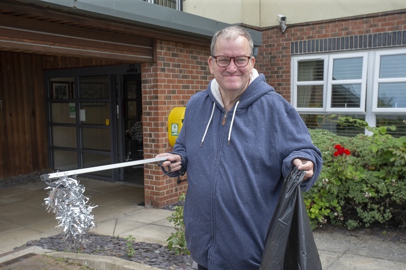 Neat and Tidy: Well known for keeping his neighbourhood clean and tidy Ian Lane of Lavender Court can be seen almost everyday with his litter picking tongs. Picture Shaun Colborn PD091137