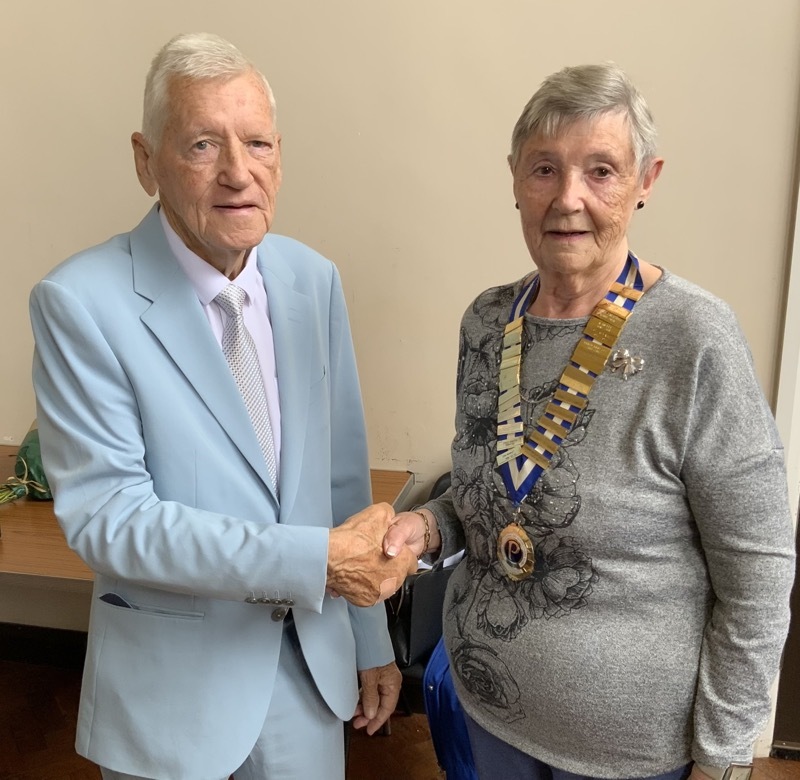 New president Mavourneen Robinson with her predecessor Peter Jenkinson.