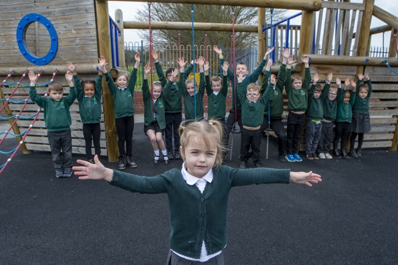 Outstanding: An Ofsted report has credited the Forest Academy has “Outstanding” with four year old Macey Benn leading the cheers. Picture Shaun Colborn PD091980