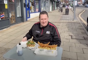 TOP MARKS: YouTube star Danny Malin dishes out praise to Cudworth’s Laki’s Fish Bar.