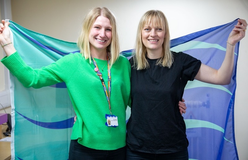 FLYING THE FLAG: Emily Singleton and Nicola Maddy will be flying the flag for a charity which provides funding for people afflicted by stammering, when they run a marathon in July.Picture Shaun Colborn PD093010