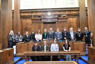 BATTLE OF THE BARRISTERS: College students took part in the event with Mayor of Barnsley Mick Stowe.
