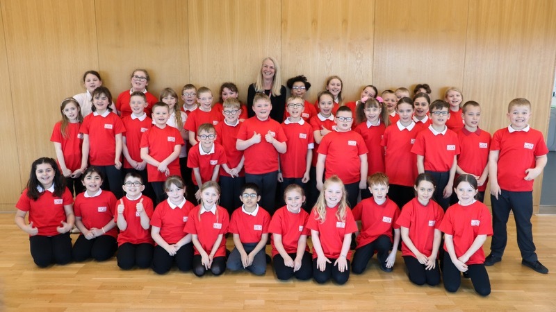 Pupils from Laithes Primary School with Jo Stokes.