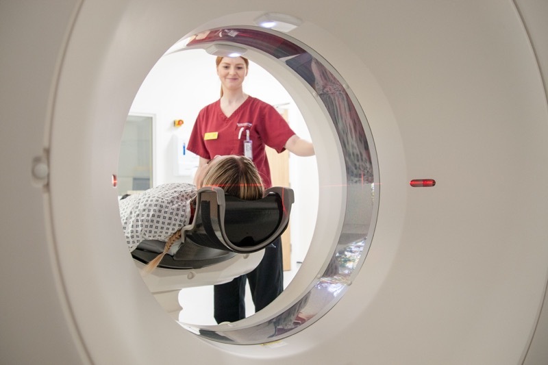 CT SCANNER:  Bethany Bradley and Ashleigh Chipchase Radiographers based in the CDC Glassworks demonstrate the new Canon CT Scanner. Picture Shaun Colborn PD093017