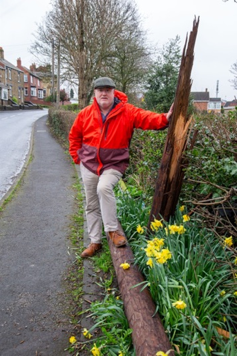 LATEST ACCIDENT: A telegraph pole was the latest casualty at a accident blackspot in Mapplewell, calling for more traffic calming measures from Coun Dickie Denton. picture Shaun Colborn PD093007