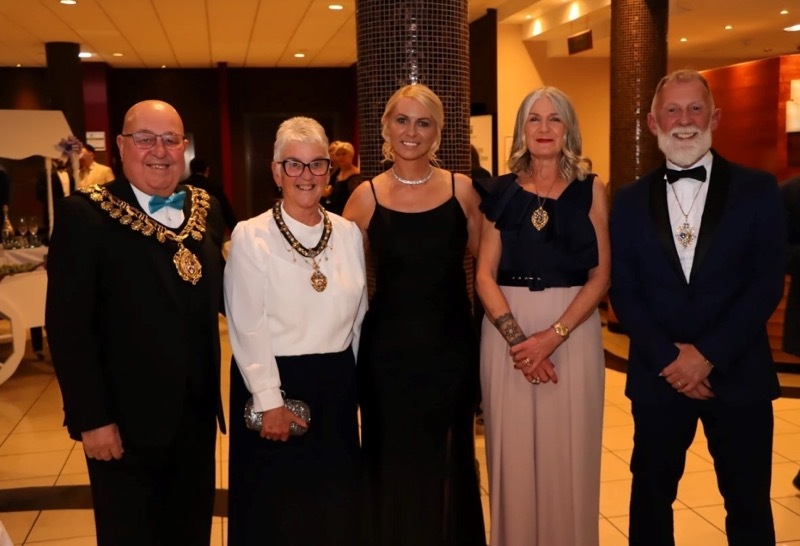 Mayor and mayoress of Barnsley, Mick and Elaine Stowe, Claire Jasiok and mayor and mayoress of Rotherham Robert and Tracy Taylor.