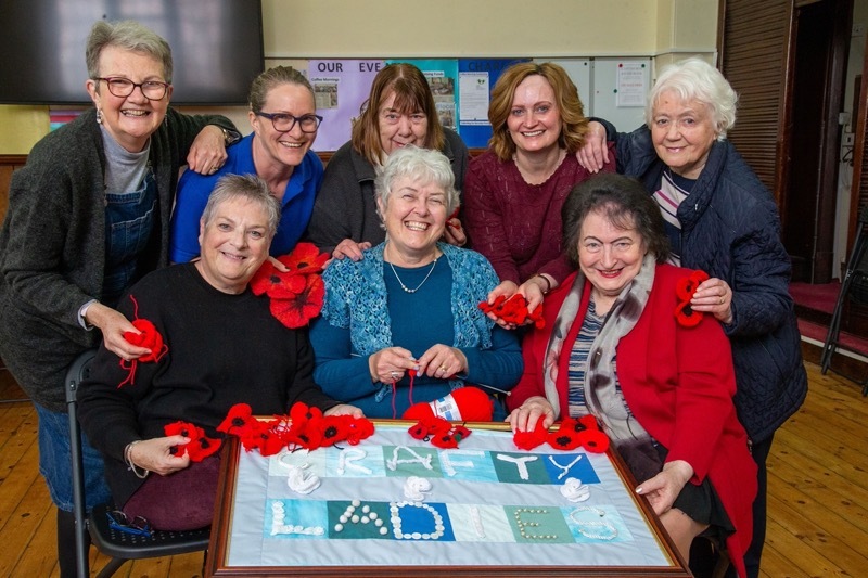 CRAFTY LADIES: Cawthorne crafty ladies, who are set to Knit thousands of poppies. Picture Shaun Colborn PD093003