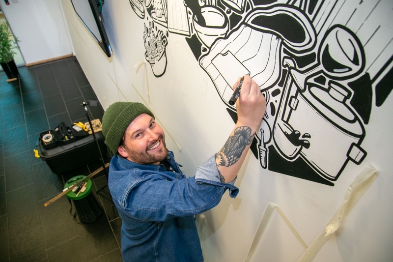 ARTIST: Adam Briscoe, whose latest work is taking shape at Barnsley College. Picture: Shaun Colborn.