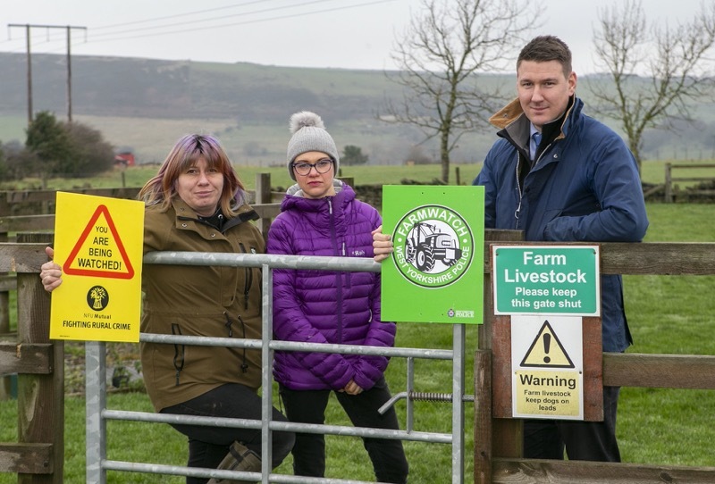 RURAL CRIME CRACKDOWN: Coun Hannah Kitching with farmer Jo Lyles and Matthew Gummerson from the NFU.