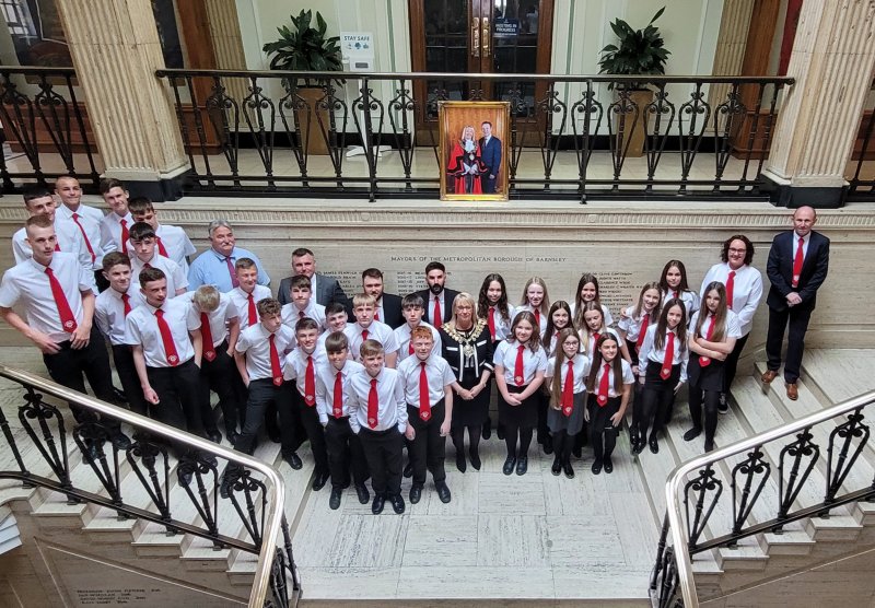 HONOURED: Barnsley Schools under 14s boys and under 12s girls who have reached national finals this season. They met the Mayor of Barnsley in a civic reception. The girls are due to play their final next month.
