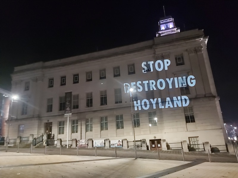 Main image for Campaigners project protest messages onto Barnsley Town Hall