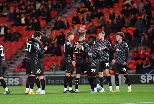Barnsley celebrate a Fabio Jalo goal in their last trophy game at Doncaster
