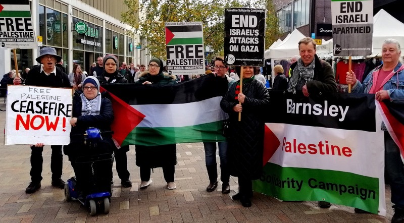 CALLS FOR ACTION: Members of the Barnsley Palestine Solidarity Campaign in the town centre.