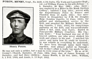 Henry Poxon’s London Gazette obituary from 1916.