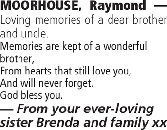 Notice for Raymond Moorhouse
