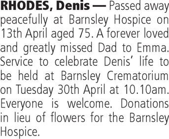 Notice for Denis Rhodes