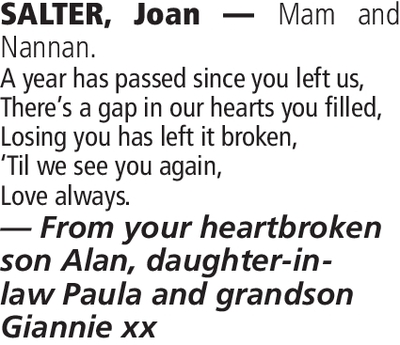 Notice for Joan Salter