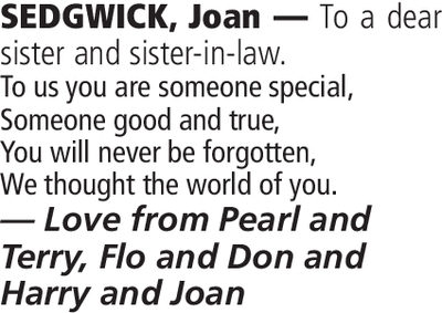 Notice for Joan Sedgwick
